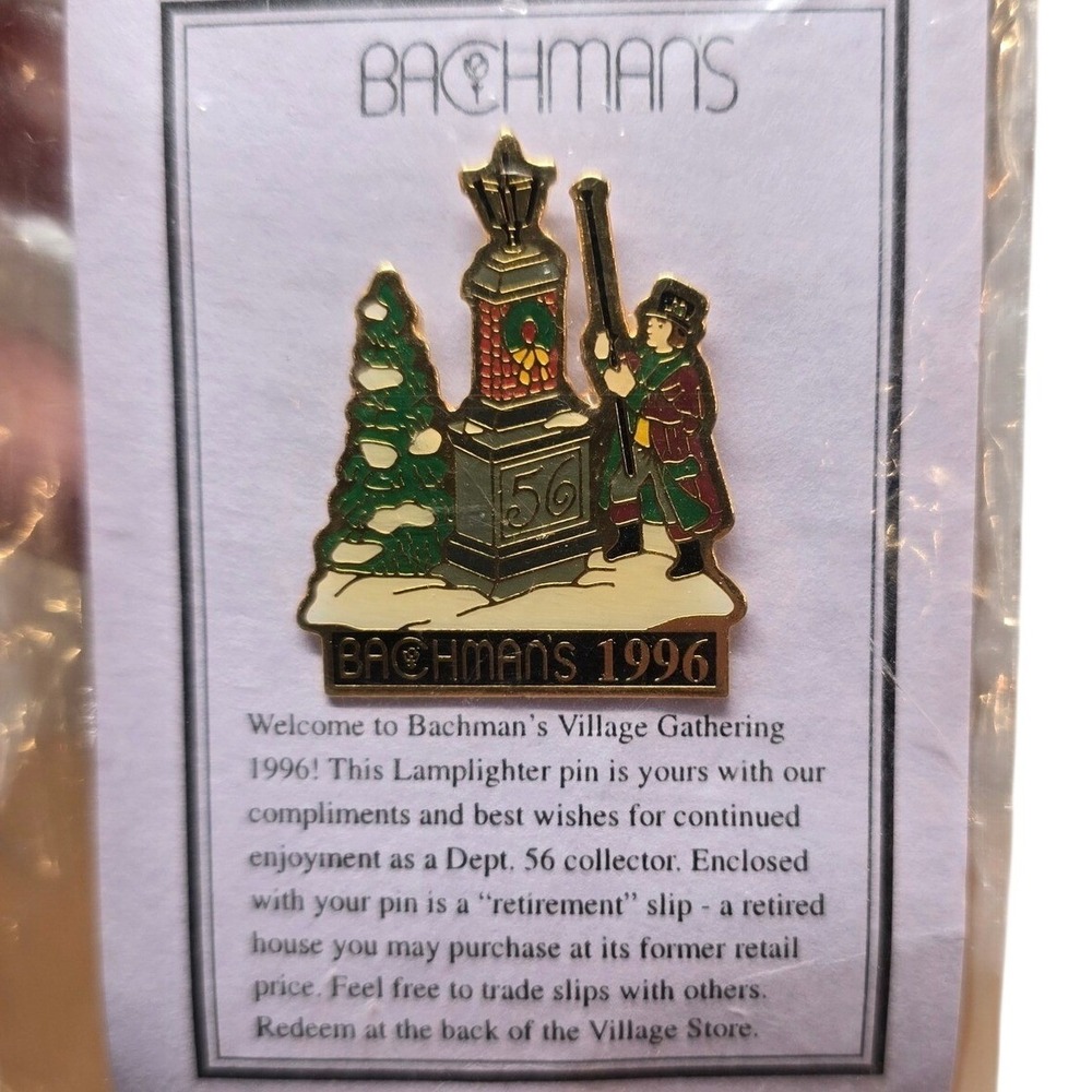 Department 56 Bachman's Village LAMPLIGHTER 1996 Collect‎ pin PLUS retire slip